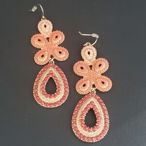 Stella & Dot Capri Chandelier Earrings Coral Beads in a Gold Plated Setting Boho